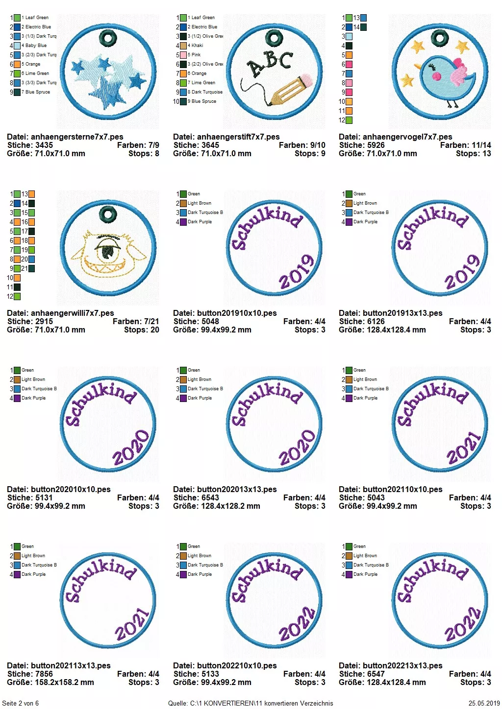 Stickdatei Set Schulanfang (div. Rahmengrößen) Seite 2